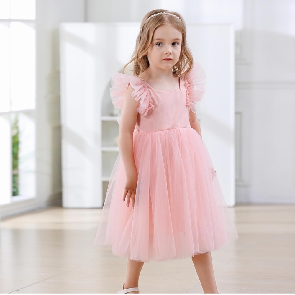 Girl’s Pink Ruffled Tulle Party Dress Size 5/6 Y, 120 cm - Picture 2 of 13
